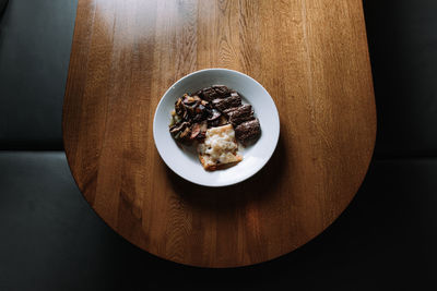 High angle view of breakfast served on table