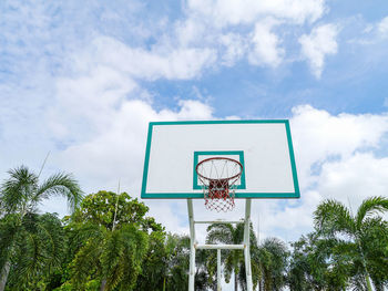 Low angle view of basketball hoop against sky