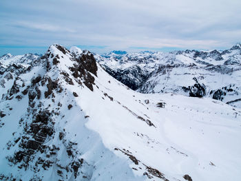 Scenic view of snow covered mountains against sky