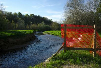 Scenic view of river with trees in background