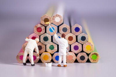 High angle view of toys on table