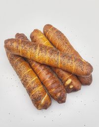 High angle view of carrots on white background