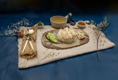 High angle view of food on table