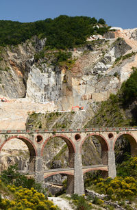 Arch bridge against mountain