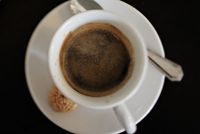 High angle view of coffee on black background