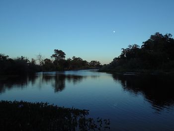 Scenic view of calm lake against clear sky