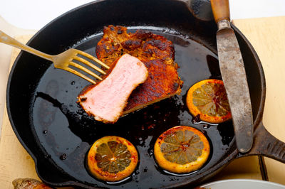 High angle view of food in plate