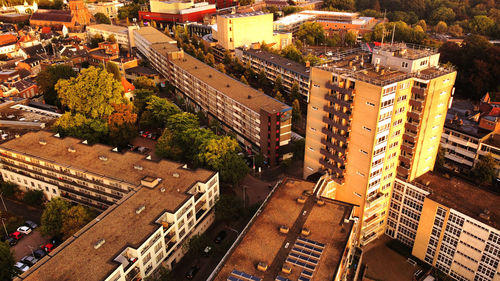 High angle view of buildings in city