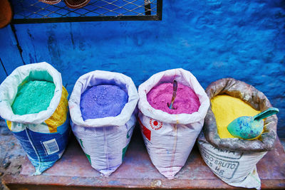 High angle view of multi colored candies for sale in market