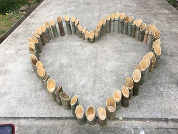 High angle view of heart shape on metal