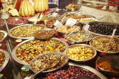 High angle view of various food on table