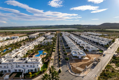 High angle view of cityscape against sky