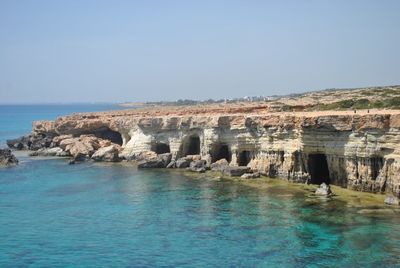 Scenic view of sea against clear sky