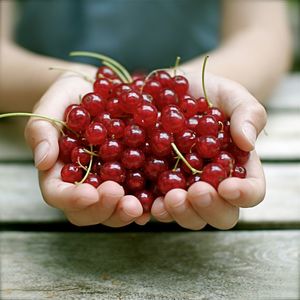 Cropped image of hand holding redcurrant berries