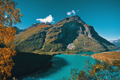 Scenic view of lake against sky during autumn