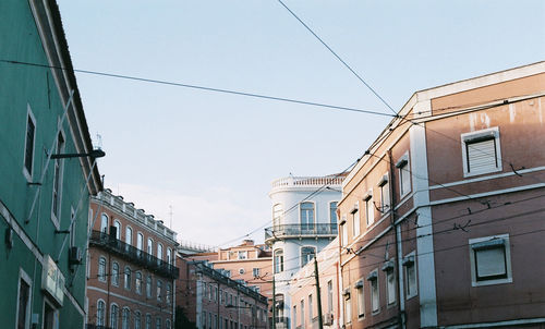 Low angle view of buildings against clear sky