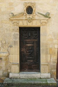 Closed door of old building