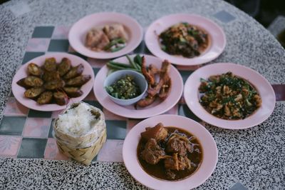 High angle view of food on table
