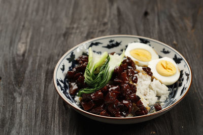 High angle view of food in bowl on table