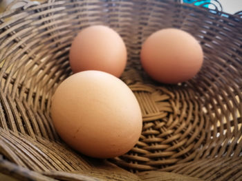 Close-up of eggs in basket