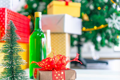 Christmas decorations on table