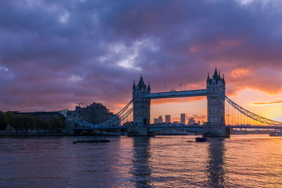 View of bridge over river against cloudy sky