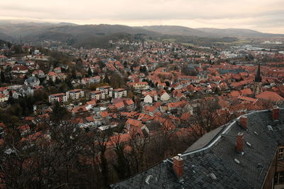 High angle view of townscape against sky