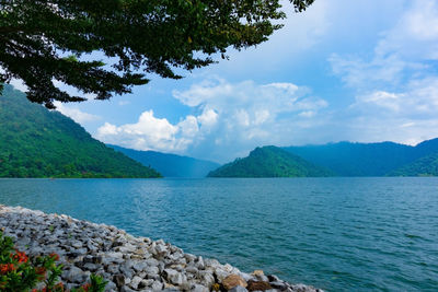 Scenic view of lake against sky