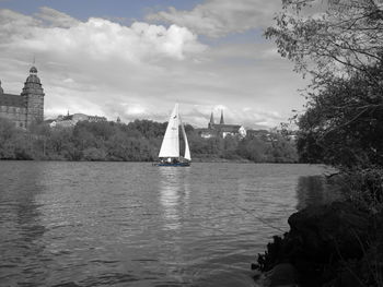 Boat sailing on river