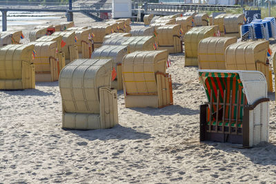 Hooded chairs on beach