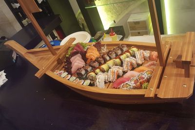 High angle view of sushi