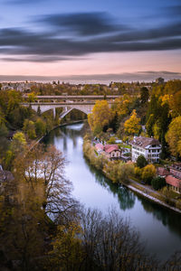 High angle view of bridge over river against cloudy sky