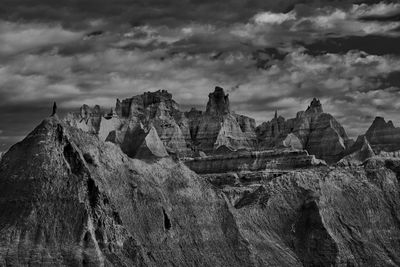 Rock formations on landscape against sky