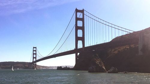 Suspension bridge over river