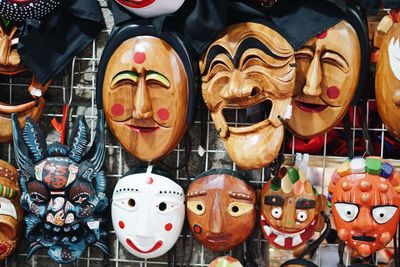 Various masks for sale at market stall