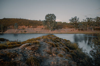 Scenic view of lake against clear sky