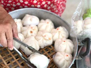 High angle view of  hot steam bun