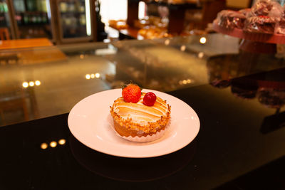 Close-up of dessert in plate on table