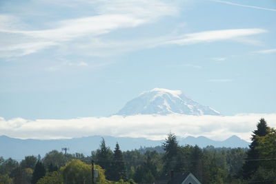 Scenic view of snowcapped mountain against cloudy sky