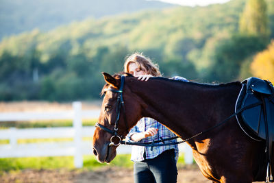 Horse standing in ranch