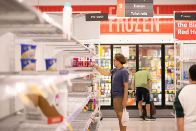 Rear view of people at store