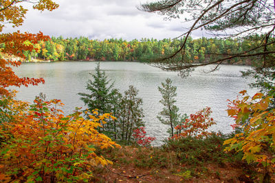 Scenic view of lake against sky during autumn