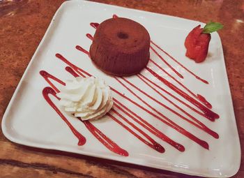 High angle view of cookies in plate