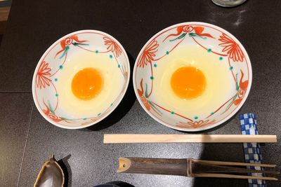 High angle view of breakfast on table