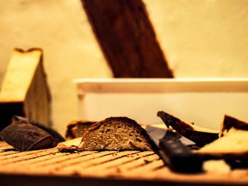 Close-up of bread on wood