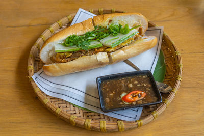 High angle view of food on table