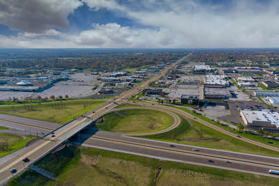 High angle view of cityscape against sky