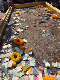 High angle view of garbage in market