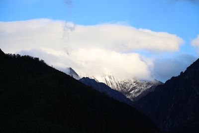 Scenic view of mountains against sky during winter