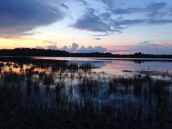 Scenic view of calm lake at sunset